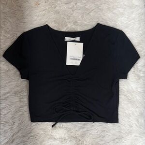 Oak and Fort Black V-Neck Ruched Crop Top
